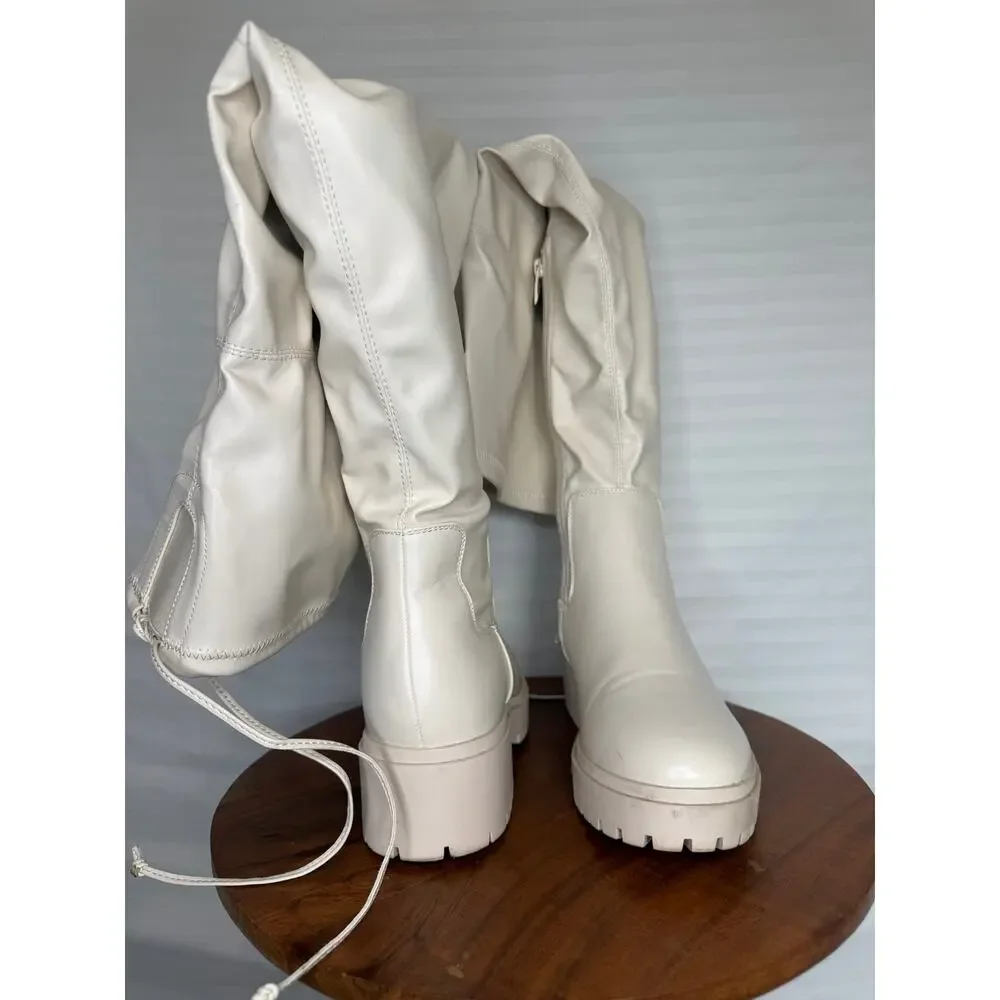 Top Guy Ravi-1 Ivory OTK Platform Lug Boots Women’s Size 8 Medium Calf